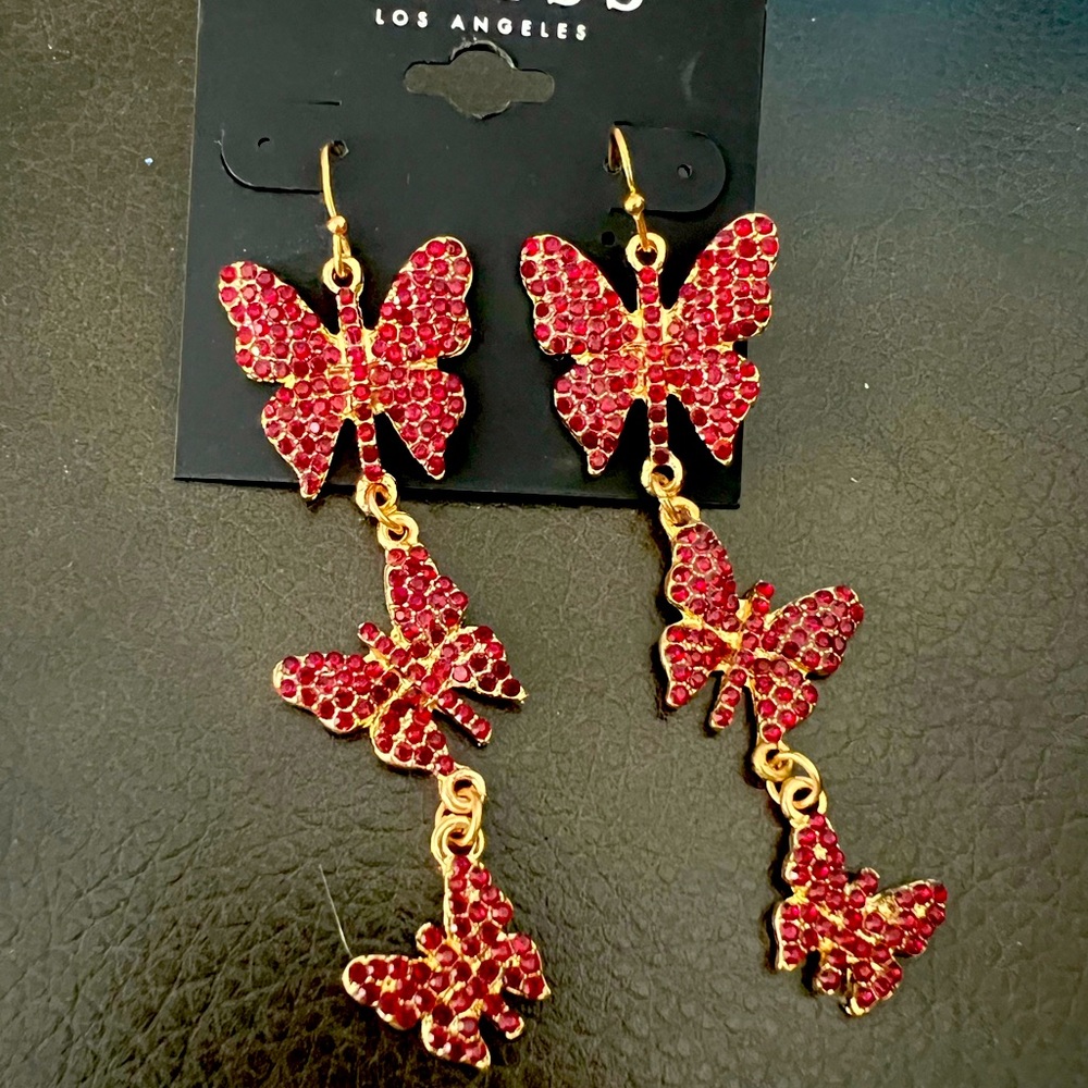 Guess Rhinestone Butterfly Dangle Earrings